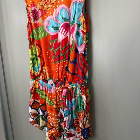 Desigual Romper Multi Color Floral Sz 4 Mandarin Orange Sleeveless Romper - Picture 5 of 6